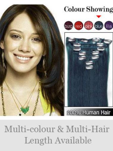 Clip In Human Hair Extensions Straight Style Black Color