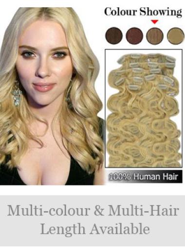 No-Fuss Blonde Wavy Remy Human Hair Clip In Hair Extensions