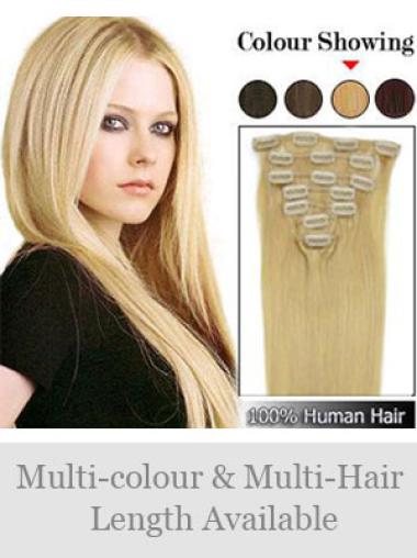 Clip In Hair Extensions Blonde Color Straight Style With Remy