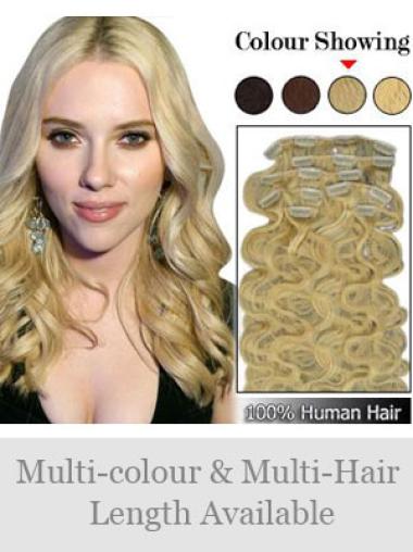 Designed Blonde Wavy Remy Human Hair Clip In Hair Extensions