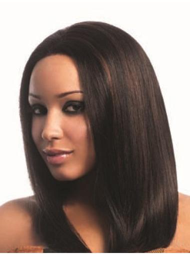 16" Capless Yaki Long Brown Real Hair Wigs For Black Woman