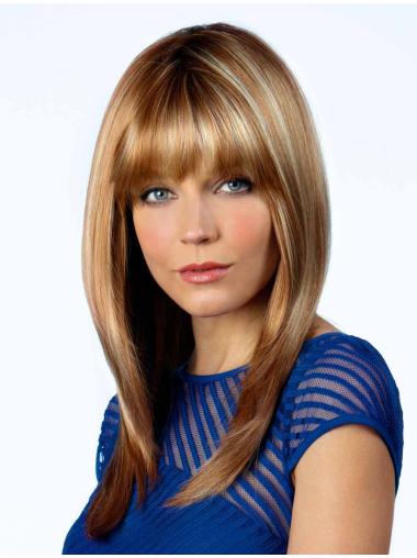 Mono Top Wig With Bangs Blonde Color Long Length