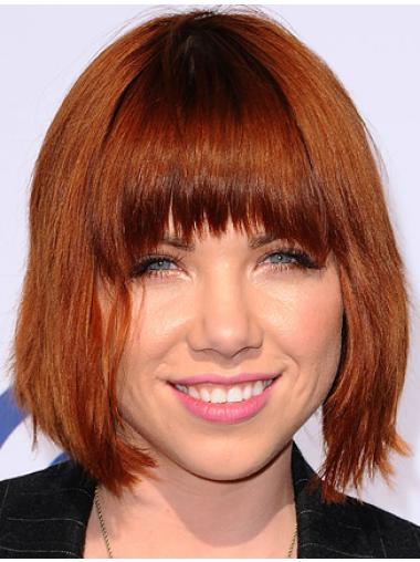 Red 10" Suitable Chin Length Straight Carly Rae Jepsen With Bangs Lace Wigs