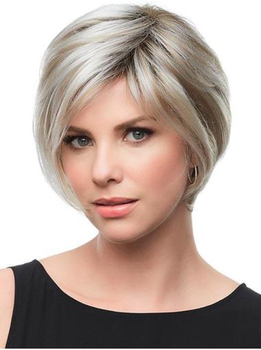 Straight Grey With Blonde Synthetic Stylish 8" Bob Wigs