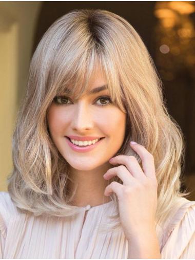 Gorgeous With Bangs Blonde Shoulder Length 14" Medium Wigs