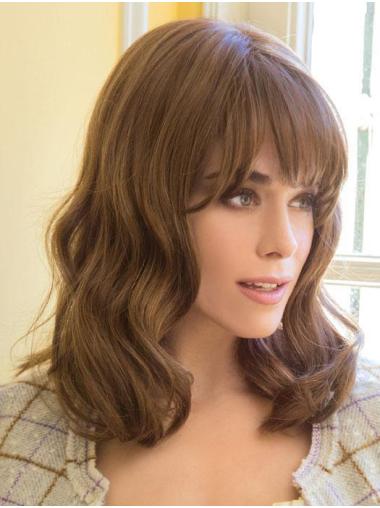 Style With Bangs Brown Shoulder Length 14" Medium Wigs