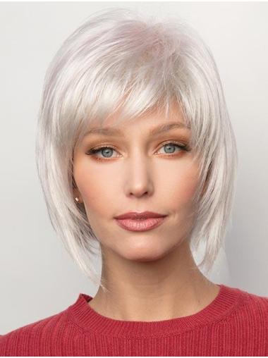 Chin Length 10" Affordable Straight Capless Grey Wigs