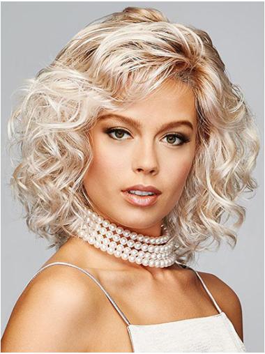 Platinum Blonde 12" Shoulder Length Curly Synthetic Lace Front Wigs
