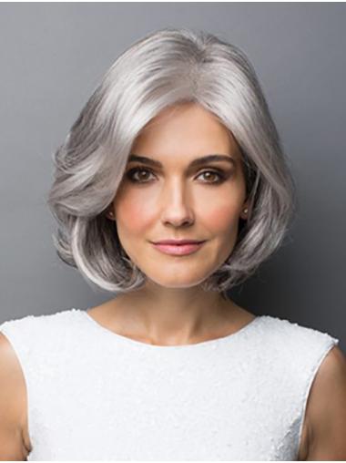 Chin Length Layered Curly 10" Grey Wigs