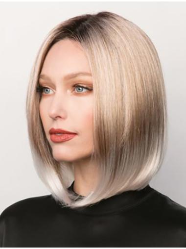 Shoulder Length Straight 12" Ombre/2 Tone Bobs Monofilament Wigs For Women