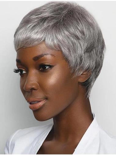 Cropped Grey Layered Straight 4" African American Wig