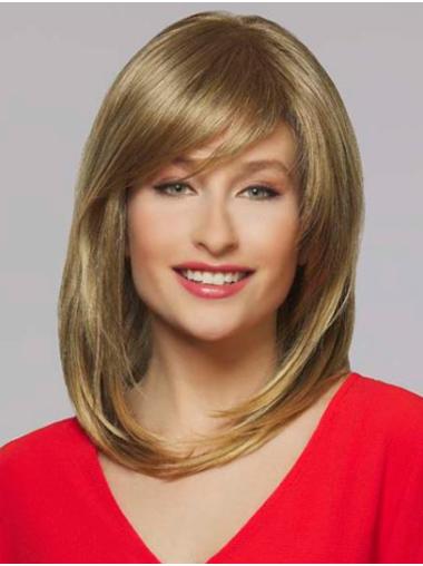 14" Shoulder Length Straight Blonde With Bangs Ladies Synthetic Wigs
