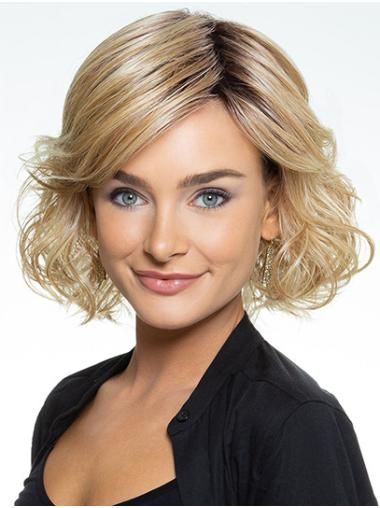 10" Chin Length Wavy Blonde Bobs Ladies Wigs Synthetic