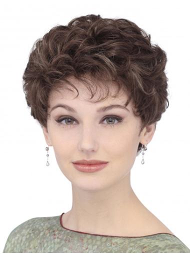 Curly Short Monofilament Brown Synthetic Classic Wigs For Ladies