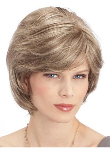 Straight Blonde Monofilament Synthetic With Bangs New Short Wigs
