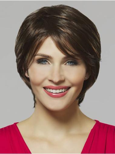 Straight Brown Monofilament Synthetic Boycuts Trendy Ladies Short Wigs