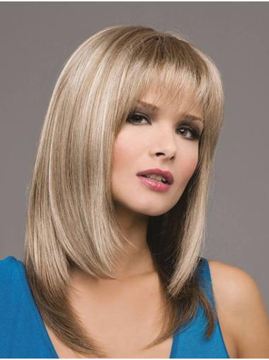 Straight With Bangs Synthetic Ombre/2 Tone Monofilament Long Wig