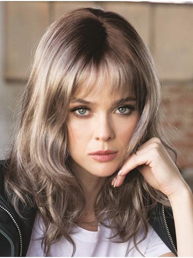 Wavy With Bangs Synthetic Ombre/2 tone Capless Long Wigs Natural