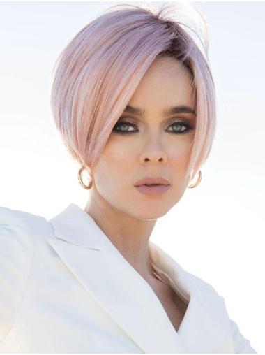 Monofilament Straight Pink 6" Synthetic Bobs Short Wigs