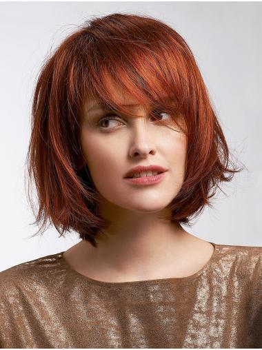 Chin Length Red Bobs Synthetic Straight 100% Hand-Tied Lace Wigs Wholesale
