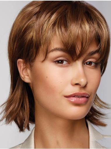 Straight Brown 12" Chin Length Monofilament Realistic Looking Synthetic Wigs