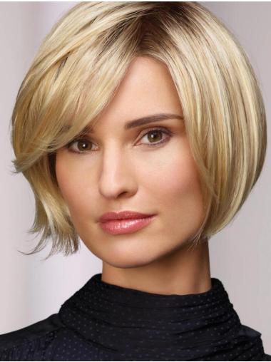 8" Straight Synthetic Bobs Short Blonde Ladies Monofilament Wigs
