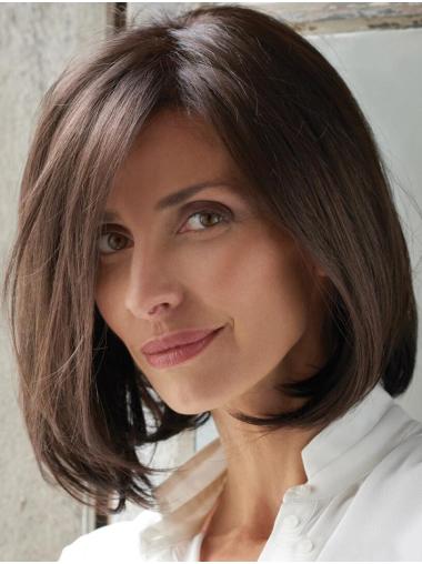 12" Brown Monofilament Straight Synthetic Chin Length Designed Bob Wigs
