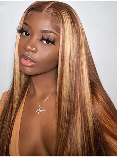 Honey Blonde Ombre Human Hair Wigs Straight Wig Highlight Lace Front Wig
