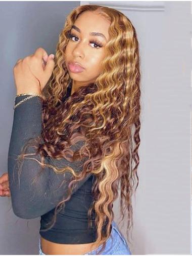 Honey Blonde With Highlights Lace Wigs Ombre Wavy 24" Lace Front Wigs