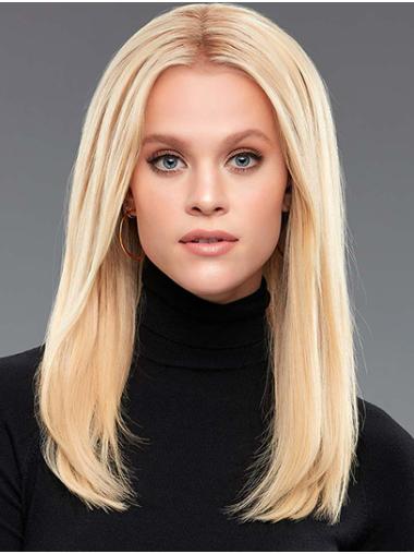 Straight Blonde Without Bangs Lace Front 16" Synthetic Modern Long Wigs