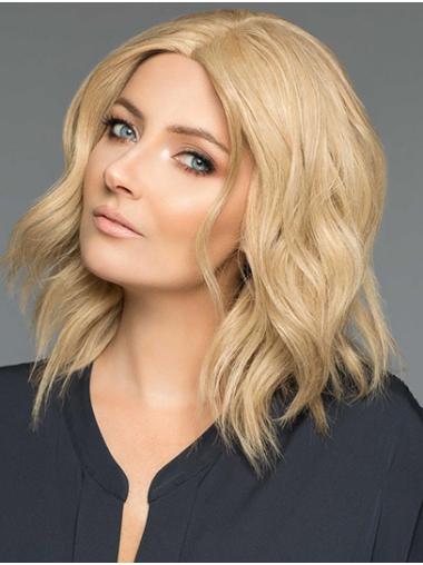 Monofilament Blonde Shoulder Length Bobs Wavy Synthetic Wigs