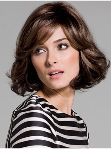 Wavy Brown Bobs Capless 12" Synthetic Perfect Medium Wigs