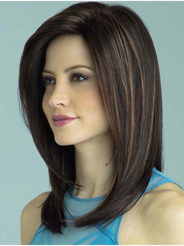 Straight Black Without Bangs Capless 16" Synthetic Great Medium Wigs