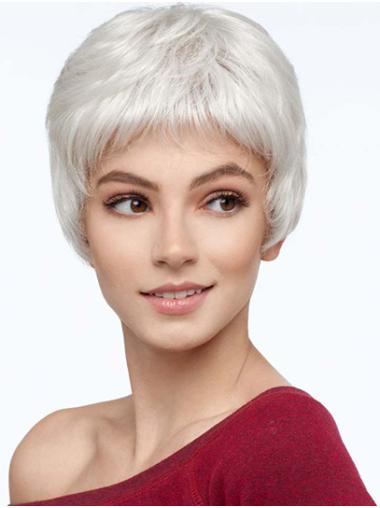 Straight Grey Boycuts 100% Hand-tied 6" Synthetic Cute Short Wigs