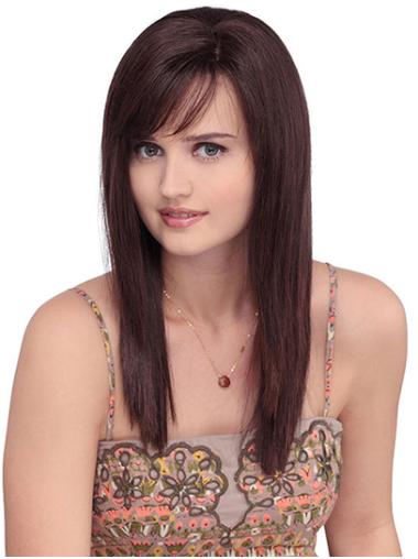 Straight Red With Bangs Monofilament 16" Synthetic Best Long Wigs