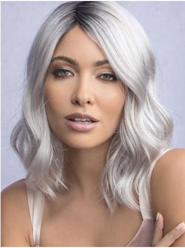 Without Bangs Wavy Monofilament Synthetic Fabulous Grey Wigs