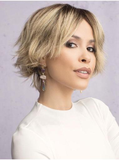 Short Straight Synthetic Blonde Sleek Lace Front Wigs