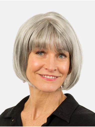 10" Straight Grey Remy Human Hair Bobs Best Hand Tied Wigs