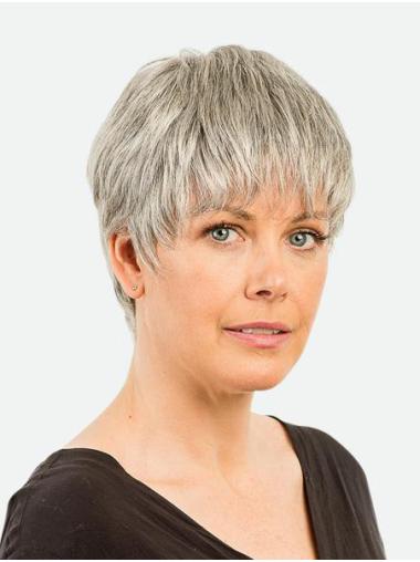 Cropped Straight Monofilament Synthetic 4" Beautiful Grey Wigs