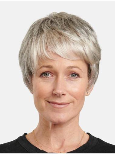 8" Straight Grey Synthetic Boycuts Incredible Monofilament Wigs