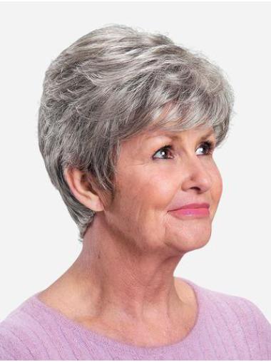 Short Straight Monofilament Synthetic 8" Fabulous Grey Wigs