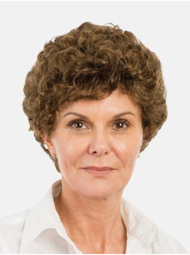 8" Curly Brown Synthetic Bobs Monofilament Wigs