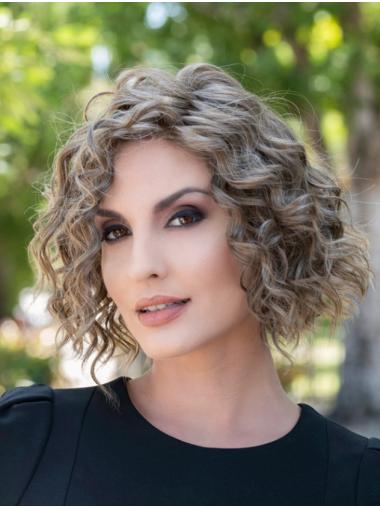 Chin Length Curly Synthetic Brown Affordable Monofilament Wigs