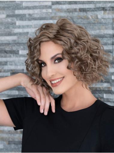Chin Length Curly Synthetic Brown Monofilament Wigs Online
