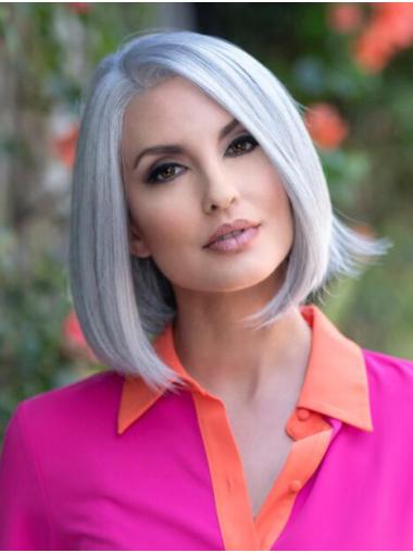 Bobs Straight Monofilament Synthetic Beautiful Grey Wigs
