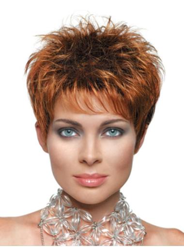 Auburn 6" Synthetic Wavy Layered Short Wigs For Women