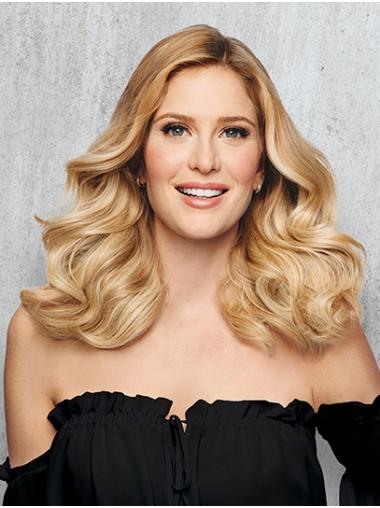 Shoulder Length Capless Synthetic Wavy Without Bangs Blonde 14" Medium Length Wigs For Women