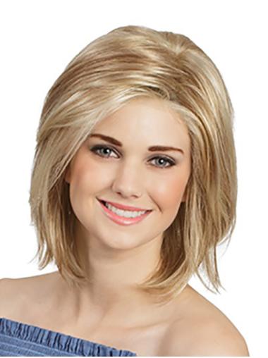 Chin Length Blonde Straight 12" Bobs Synthetic Wigs Women