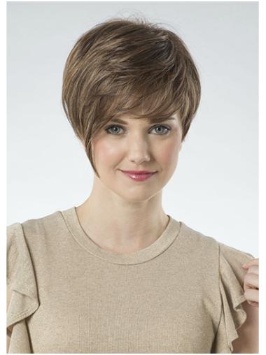 Brown 8" Synthetic Straight With Bangs Ladies Short Wigs