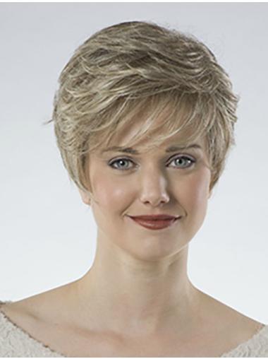 Platinum Blonde Synthetic Short Wavy Layered Monofilament Wigs
